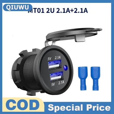 QIUWU Xe sạc Ổ cắm 4 cổng kép TypeC kép USB sạc nhanh không thấm nước ổ cắm điện với LED hiển thị cho điện thoại thông minh máy tính bảng