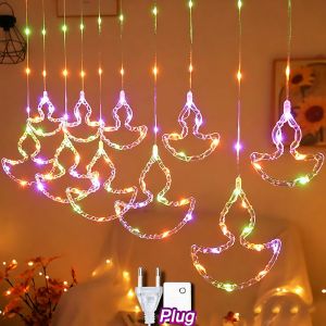 👍5M 3Color Deepavali Diwali LED Curtain String Light 11 Modes Fairy Lights Outdoor Indoor Festival Home Decoration