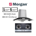 (COMBO) Morgan Cooker Hood MDH-922OC (900MM/1300M3) MDH922OC + Glass 2 Burner Hob MBH-GC1122 / MBHGC1122 + 70L Built-in Oven 8F MBO-7680D Digital MBO7680D. 