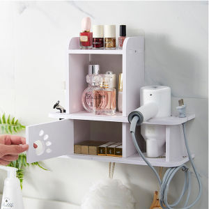 ชั้นวางของแบบแขวนติดผนัง ชั้นเก็บเครื่องเป่าผมในห้องน้ําสไตล์มินิมอล ชั้นวางของติดผนัง