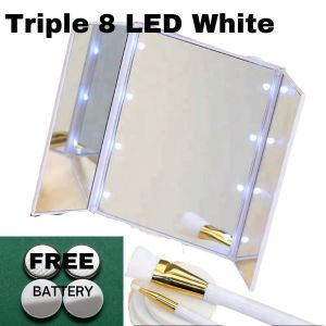 8 LED Light Mirror Triple Fold Make Up Portable Travel Compact Pocket Foldable Cosmetic 三面折叠镜带灯小镜子化妆