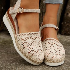 Free Shipping Plus-Size Wedge Sandals New Summer Styles Featuring A Closed-Toe Design Woven Detailing And A Single-Strap Buckle Closure For Women