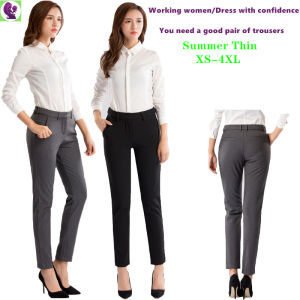 Summer XS-4XL Professional Suit Pants Women Casual Plus Size High-waist Thin Long Trousers Ladies Office Work Nine Pants Korean Pencil Pants Black Grey