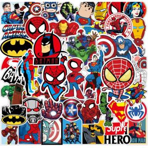 50PCS Cartoon Marvel Character Sticker Spider Man Iron Man Hulk Cartoon Character Graffiti Decal Waterproof Vinyl Sticker Kid Toys