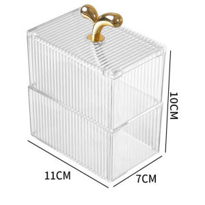 Transparent Cotton Swab Storage Box with Lid Desktop Makeup Cotton Organizer Lipstick Dustproof Storage Box