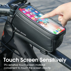 WEST BIKING Bike Bag Front Tube Bag Touch Screen Frame Bag Waterproof Phone Holder Bike For 7.0 Inch Bike Cellphone Holder Bag Bike Accessories