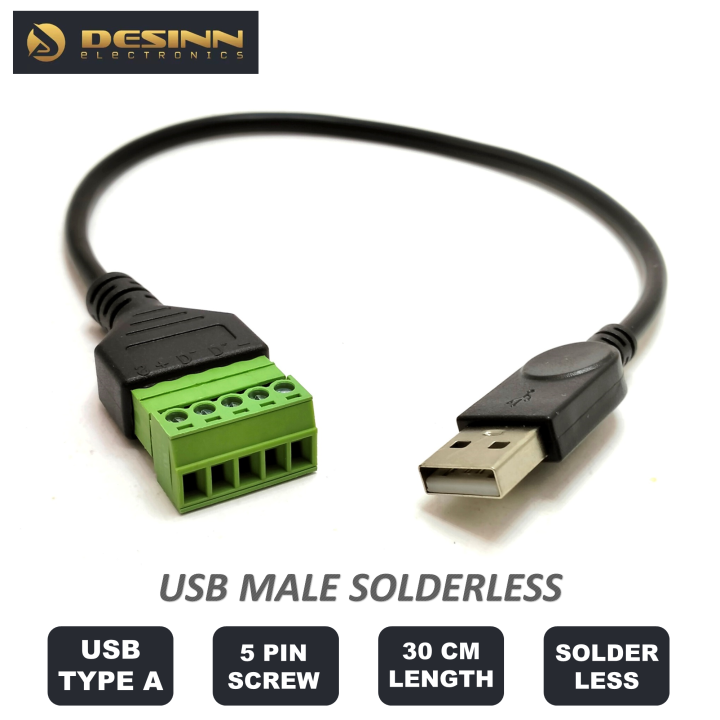 USB-C Female To 5-Pin Screw Terminal Adapter - 1Ft Solderless Charging & Data Transfer Cable