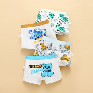 KUCHAR 4pcs Toddler Boys Underwear Cotton Soft Breathable Cartoon Pattern Boxers Briefs Breathable Kids Boy Panties