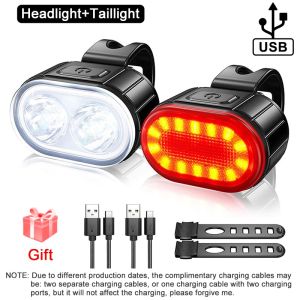 Bike Lights Rechargeable set for Night Riding USB Front & Back Taillight Reflectors Waterproof MTB Cycling Safety Lights