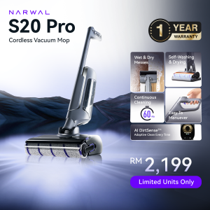 Narwal S20 Pro Wet Dry Vacuum | AI DirtSense™ | 20000Pa Suction | Tangle-Free | 63°C Hot Air Dry | Auto Detergent Mixing | 180° Flex Reach