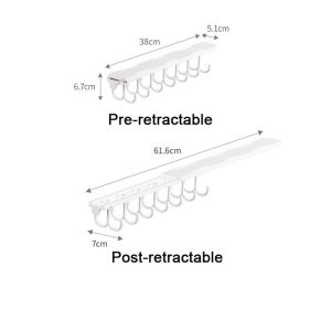 LIANG Plastic Retractable Clothes Drying Rack Pull Out Wall Mounted Double-Row Hook Practical Large Capacity Lingerie Slide Hook for Home