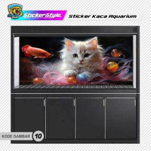 Stiker Background Kaca Aquarium / Wallpaper Fish Tank Backdrop / Sticker Kaca Aquarium 3D Karakter Kucing Cat