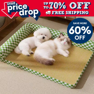 Cat Bed Summer Cooling Pet Mat Breathable Rattan Weave Bed for Cats and Dogs Bed with Supportive PP Cotton Filling Pillow Durable & Anti-Slip Bottom