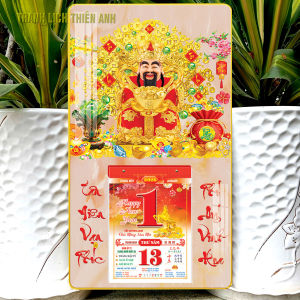 Lịch 2026 Thần tài Kích thước: 34x60cm bọc viền vàng kèm bloc 14.5x20.5cm (T3)