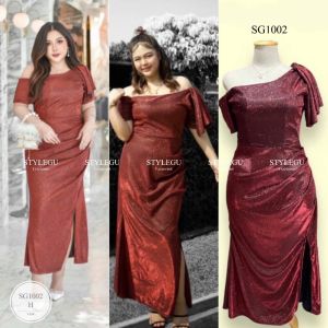 ES1002 เดรสออกงาน #สาวพลัสไซส์ งานผ้ากากเพชรกลิตเตอร์  ‘สาวอวบ’ ยืดหยุ่นดีมาก มีซับใน Dress Women