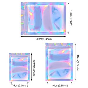 [แพ็ค 50 ใบ] ถุงซิปโฮโลแกรม ถุงขนม ฟอยด์ มีรูแขวน มีรอยบาก ฉีกง่าย ขนาดหลายชนิด วัสดุพีอีที+พีอี+อะลูมิไนซิ่ง หนา180ไมครอน ใส่ขนม ของขวัญ ธัญพืช เครื่องประดับ