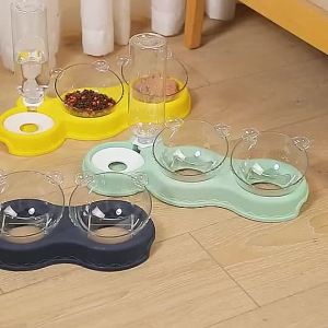 3 IN 1  Bowl Dog Cat Food Bowl Auto Feeder Mouth Neck Guard Food Dispenser Mangkuk Kucing Makanan