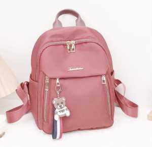 Tas Ransel Wanita Casual Polos Nilon Waterproof Gaya Korea dengan Aksesoris