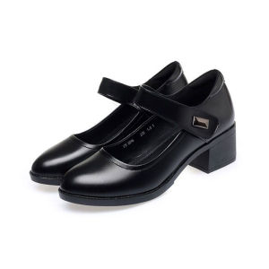 LANCOOL Fashion Black School Shoes for Women - Soft Leather Mother High Heels Office Work Shoes sandals 35-40