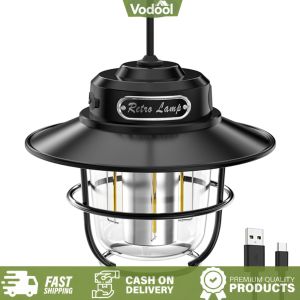 [VSC] LED Hanging Lantern Vintage 200LM Portable Camping Light Stepless Dimming Type-C USB Rechargeable for Outdoor Adventure