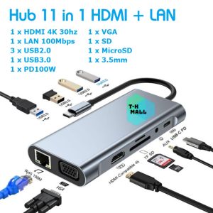 Bộ Hub Chuyển Đổi Type C 11 trong 1 USB 3.0 Xuất Màn Hình HDMI 4K Cổng LAN 3.5mm Đọc Thẻ Nhớ laptop điện thoại android