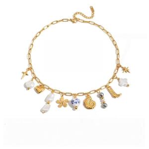 ต่างหูระย้าเซรามิกสวยงาม/สร้อยคอพร้อมโซ่สแตนเลสปรับความยาวได้สำหรับผู้หญิงสวมใส่ทุกวัน