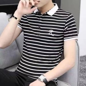 Polo Men Shirts Korean Style Summer Striped Short Sleeve Polo Shirts for Men Golf Clothes Top Tee Men Polo Lapel Collar T Shirt for Men