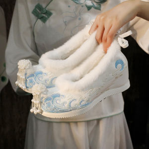 Free Shipping [Bihai Plus Velvet] New Hanfu Shoes Student-Style Embroidered Shoes WomenS Hanfu-Inspired Shoes With Hidden Heels