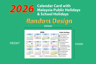 2026 Calendar Card with School Holidays & Malaysia Public Holidays