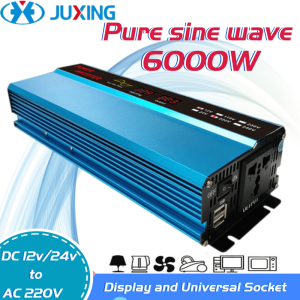 JUXING Pure Sine Wave Smart Power Inverter Converter 6000W Bulit-in Transformer DC12V to AC220V with AC outlet for Electric Vehicle/Car /Home Appliance/Outdoor Travel Use Sine Wave Inverter Adapter