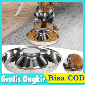 Tempat Makan Anjing & Kucing Anti Sedak Slow Eat Stainless Steel Bulat 34CM