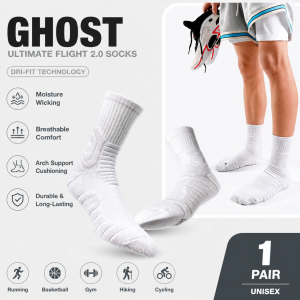 Men’s Athletic Basketball Socks - Shock Absorbing Breathable & Sweat-Wicking Mid-Tube Towel Bottom Socks (Black & White)