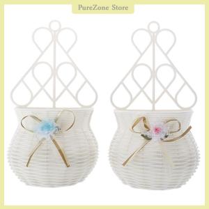 [PureZone] Garden DIY Vase Flower Basket Sundries Organizer Wall Hanging Artificial Rattan