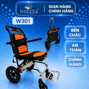 Xe Lăn Tay Kéo Như Vali NIKITA NKT-W301(F7L) - Khung Inox Gấp Gọn Tiện Lợi Bánh Lớn Tự Di Chuyển Cho Người Già Người Bệnh