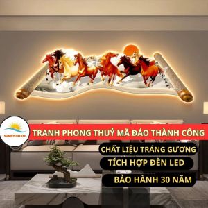 Tranh treo tường phong thủy Mã đáo thành công Tráng Gương cao cấp kèm LED Decor phòng khách mang sự thịnh vượng. may mắn