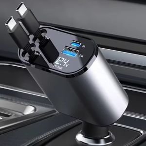 MLADEN 4 in 1 Car Charger Fast Charging 120w Retractable Cable and 2 Usb Ports Car Charger Adapter 充电器