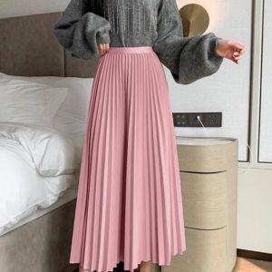 Skirt for Women A-line High Waist Long Plain Pleated Skirt
