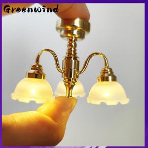 【Greenwind】 บ้านตุ๊กตา1:12โคมไฟระย้าติดเพดาน LED สีทองโคมไฟระย้าไฟบ้านโมเดลเฟอร์นิเจอร์ตกแต่งของเล่นตุ๊กตาของตกแต่งบ้าน