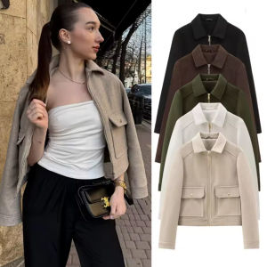 Womens Zipper Jacket Coat New Winter Long Sleeve Pocket Outerwear Coat Short Street Elegant Womens Jacket2026