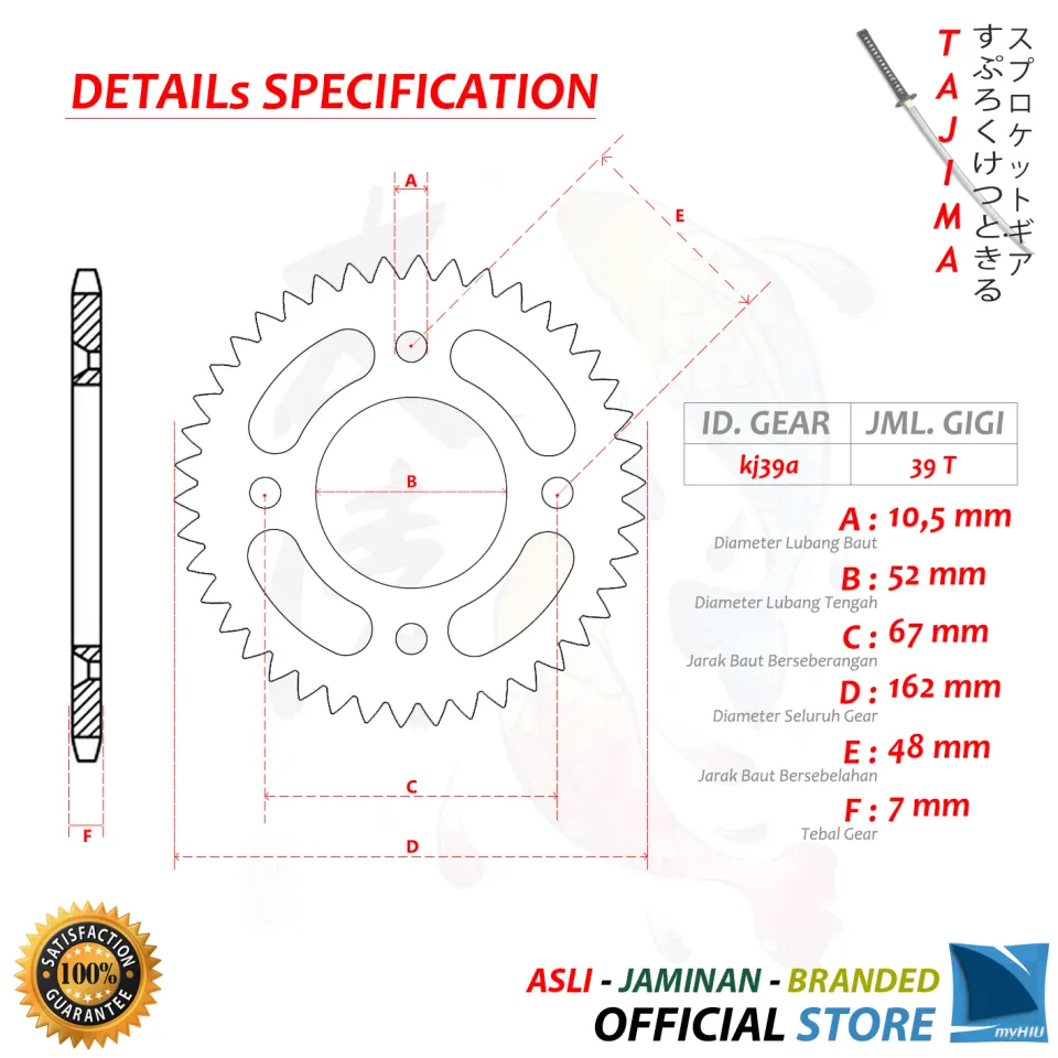 Gigi Tarik 428-39T KAWASAKI ZX 130 Gir Belakang Sprocket Gear
