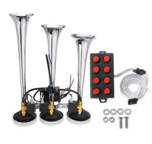 12/24V แตรลม 600db เสียงดังสุดยอดแบนด้านล่างรถแตรอากาศชุบโครเมี่ยมชุบสังกะสีแตรคู่รถบรรทุกรถบรรทุกรถบรรทุก RV รถไฟเรือฮอร์นแคมป์ปิ้งรถจักรยา