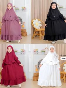 Gamis Anak Polos Remple Set Hijab Syari/Gamis Anak Perempuan Usia 4-8 Tahun Bahan Katun Premium