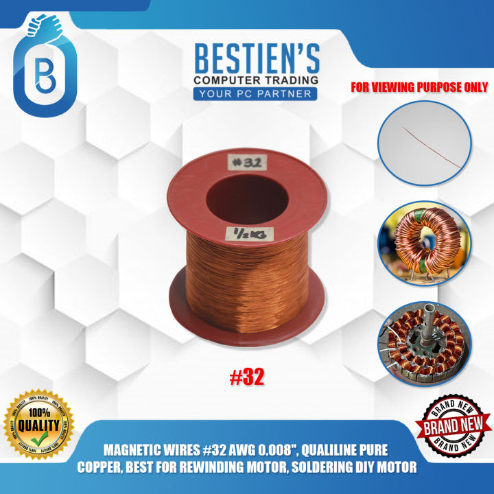 MAGNETIC WIRES #32 AWG 0.008", QUALILINE PURE COPPER, BEST FOR REWINDING MOTOR, SOLDERING DIY MOTOR
