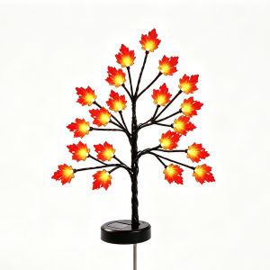 Fall Decor Thanksgiving Decorations Lights Solar Lights Outdoor 3D Maple Pumpkin Waterproof Garden Stake Light 8 Modes Autumn Yard Pathway Decor Lighting Lamps
