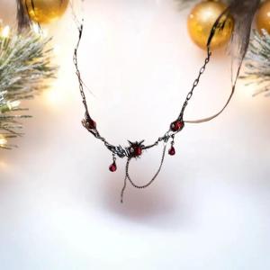 MillionGrid Goth hiphop tinh thể màu đỏ mặt dây chuyền vòng cổ cho phụ nữ chokers chuỗi màu đen Waterdrop tua đôi lớp cổ chuỗi trang sức quà tặng