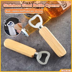 Nurm Wooden Bottle Opener Stainless Steel Can Opener Household Kitchen Bar Tools for Wedding Party Home