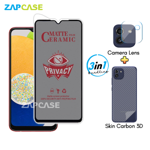 Paket 3in1 Anti Gores Layar Privasi Samsung A03 Free Tempered Glass Camera dan Skin Carbon