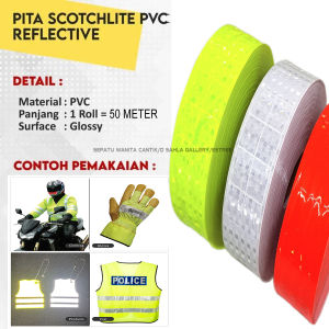 Pita Skotlet Scotlight Scotlite Reflektif  PVC Lebar 25 cm Motif Pola Kotak Untuk Jas Hujan Mantel Rompi Jaket Hijau Stabilo Harga Perroll