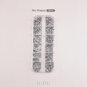[Vainpot-SG] Mix Shapes Flat Back Resin Nail Decos 12-Grid Box | Round & Mix Shapes Nail Art Decos