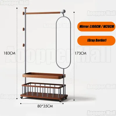 Bedroom Floor Mounted Clothes Rack Rotatable Full-length Mirror Hat Rack Italian Style Luxury Stainless Steel Storage Rack Movable Vanity Mirror